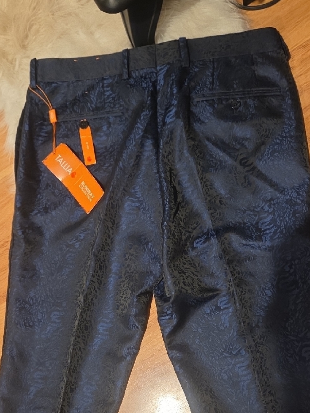 TALLIA NWT Navy Blue Men's Dress Pants with Subtle Jacquard Texture - Picture 11 of 12